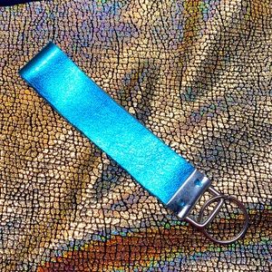 Blue leather keychain wristlet